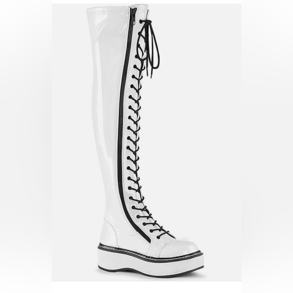 Demonia Emily-375 Punk white Thigh High Rave EDM Platform Boots SZ 8 - Picture 1 of 9